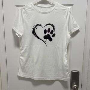 White T-Shirt with Heart and Paw Print- Size M